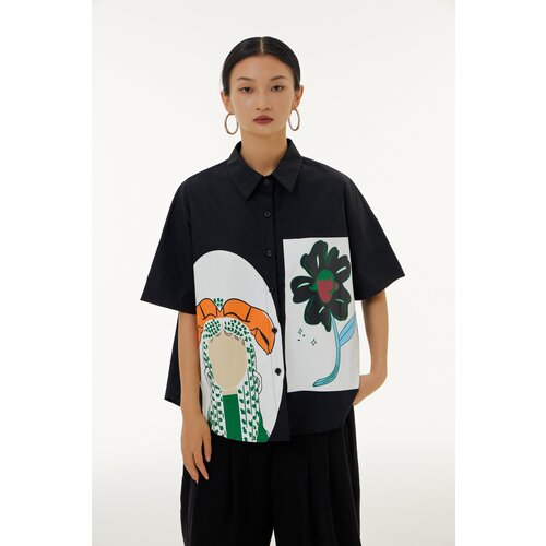 Рубашка  Unicus, повседневный стиль, прямой силуэт, короткий рукав, размер 42-48, черный