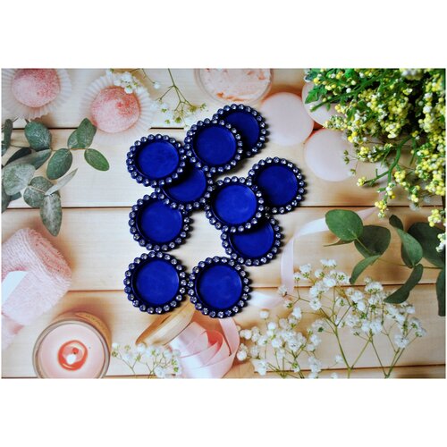 Основы-рамки для кабошонов пластик со стразами (синий), внутр. d 25 мм, 10 шт.