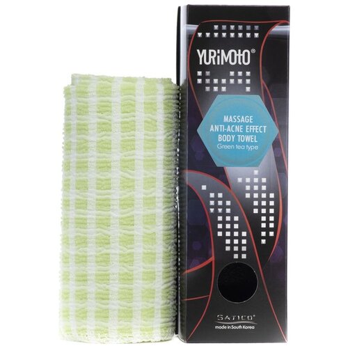 Yurimoto massage anti-acne effect body towel green tea type мочалка массажная с анти-акне эффектом с экстрактом зеленого чая, 29х95 см