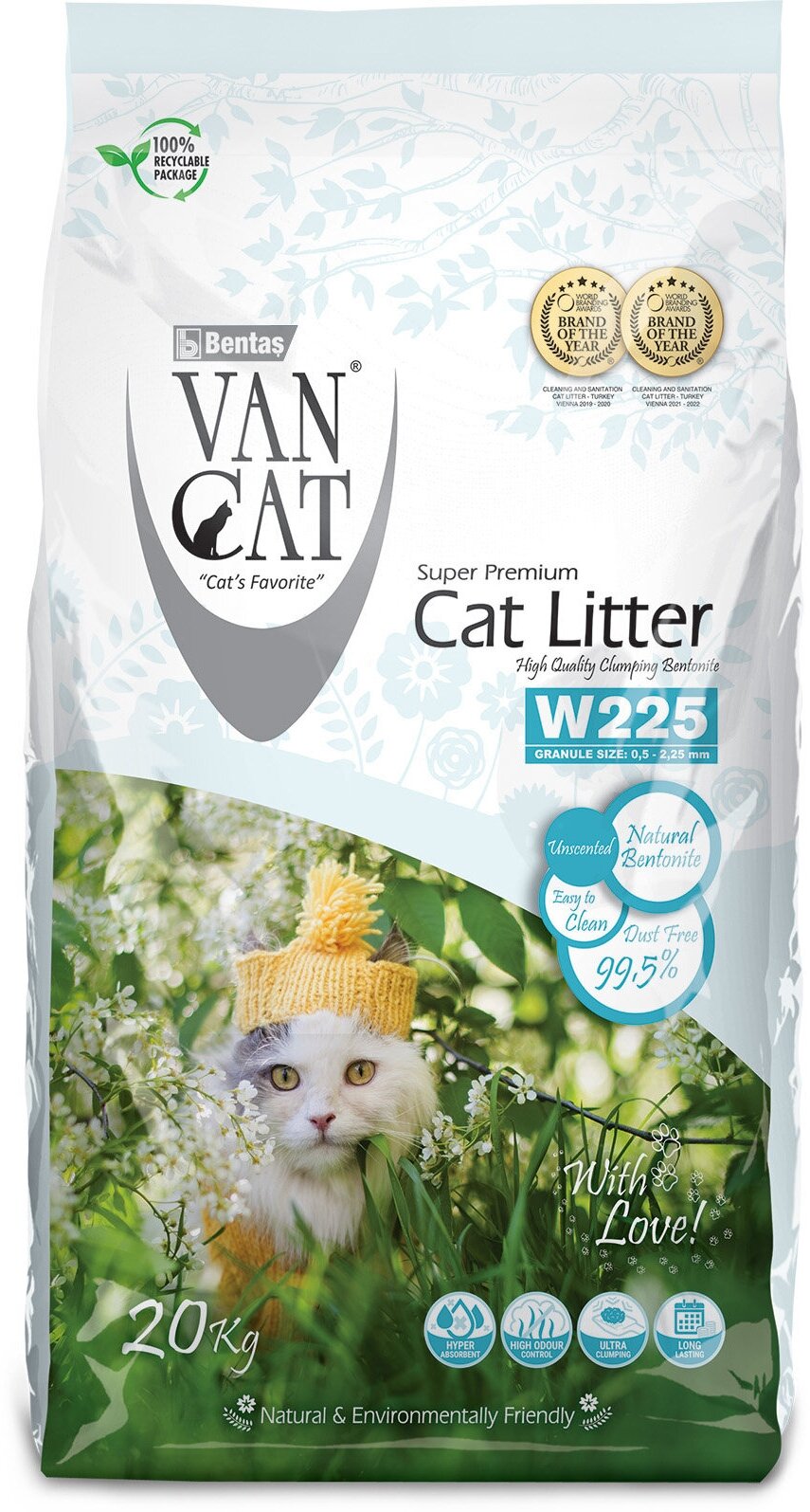Van Cat Комкующийся наполнитель "100% Натуральный", без пыли, пакет (Natural)UNRI011, 20 кг