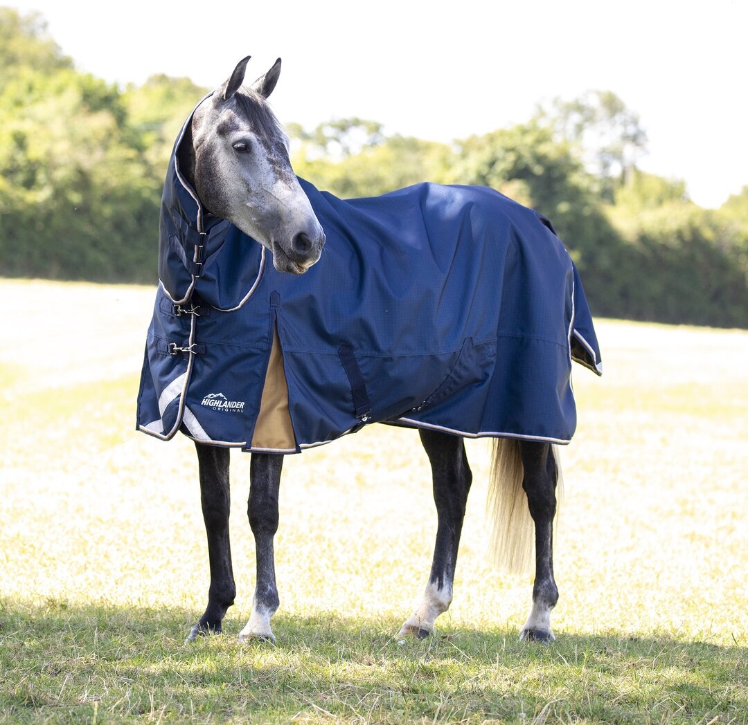 SHIRES HIGHLANDER Попона прогулочная для лошади с капором "Plus Lite", 1200D, 0g, 135 см, нави - фото №1