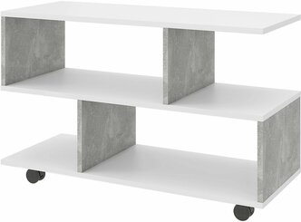 Журнальный столик, сервировочный стол Beneli алекс, прямоугольный, Белый/Бетон, 90х35х55,3 см, 1 шт.