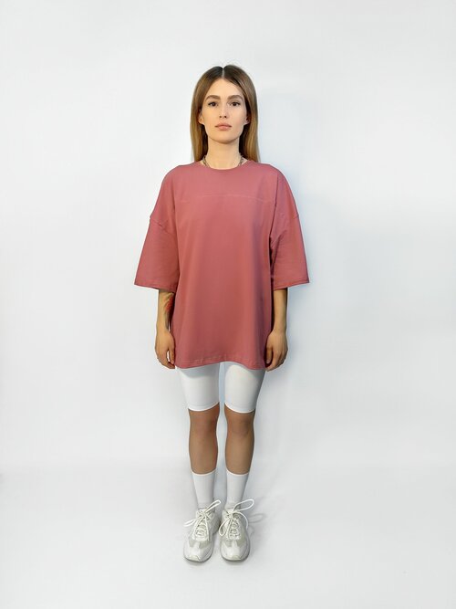 Футболка KACH, оверсайз, хлопок, трикотаж, размер 40(2XS)-50(XL), розовый