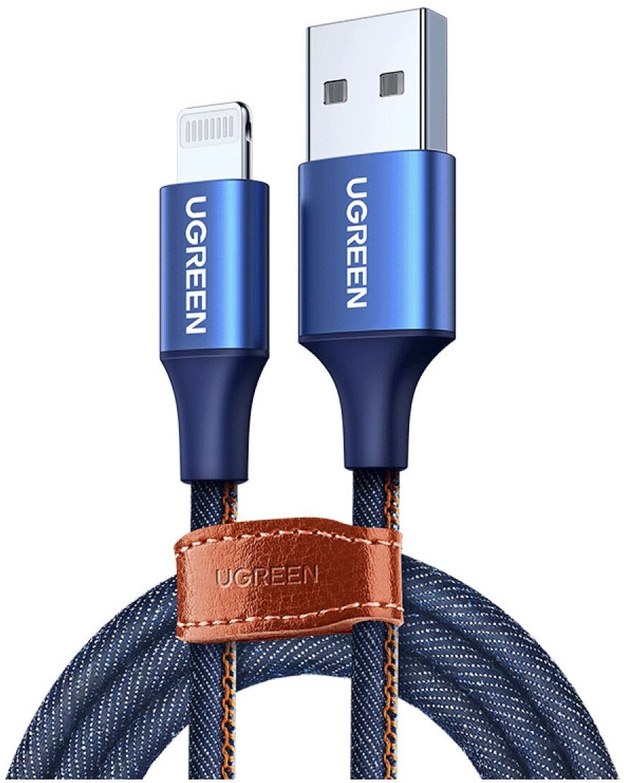 Кабель UGREEN US199 (80634) Lightning to USB-A 2.0 Cable. 1,5м. синий джинсовый