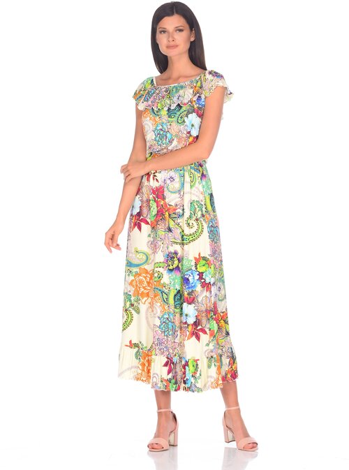 Платье-футляр Мадам Т, вискоза, повседневное, полуприлегающее, макси, размер 42, зеленый, бежевый