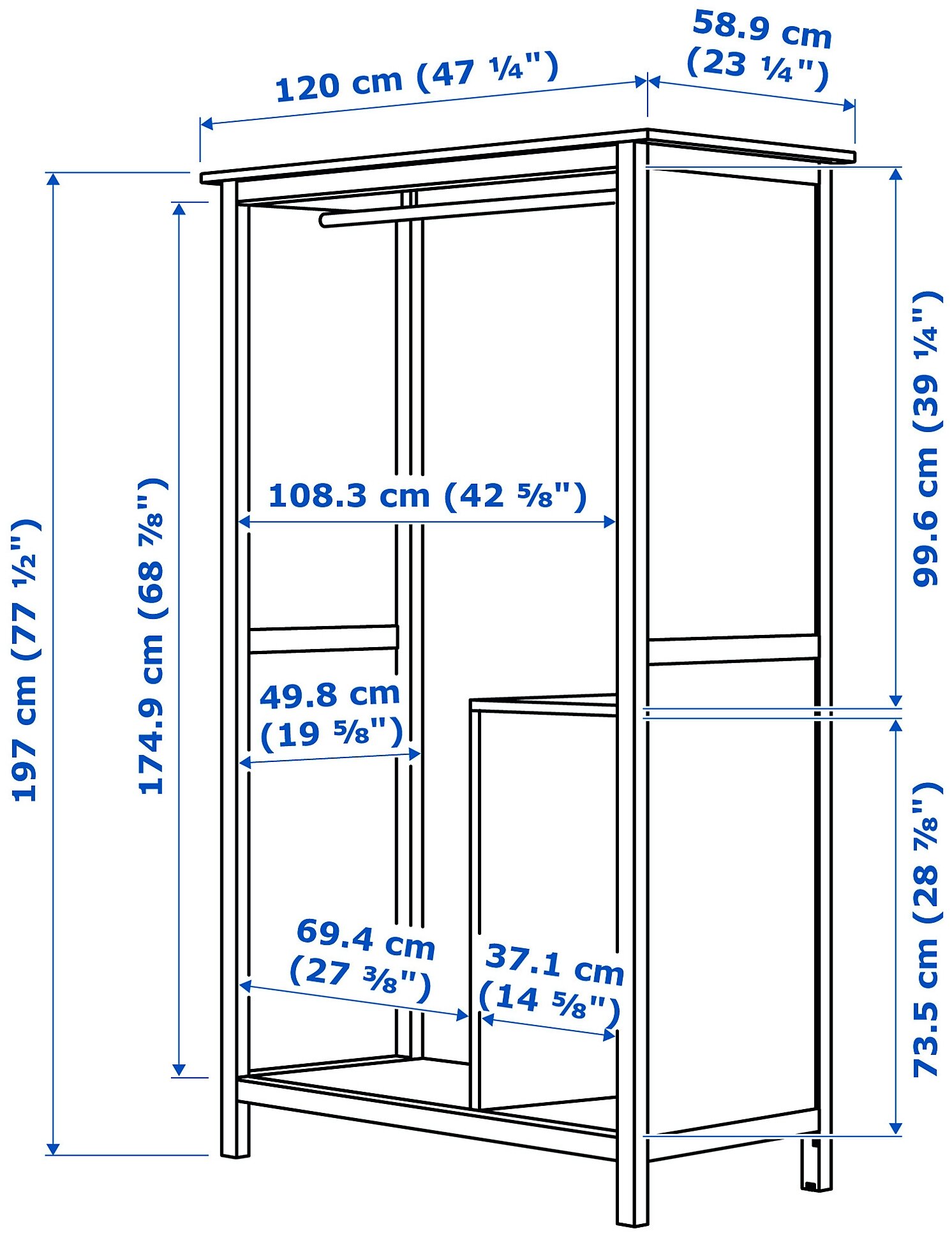 HEMNES хемнэс гардероб с 2 раздвижными дверцами 120x197 см белая морилка - фотография № 5