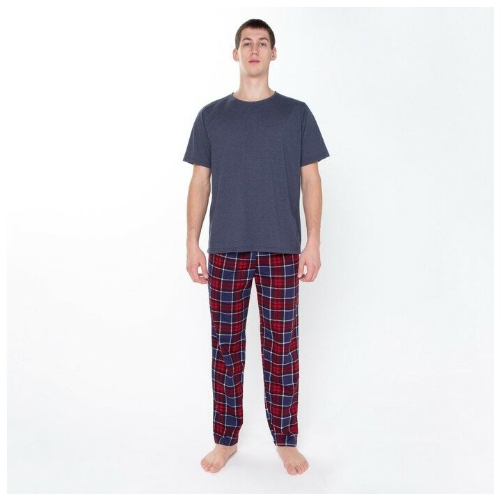 Комплект домашний мужской (футболка/брюки), цвет синий/красный, размер 58 - фотография № 9