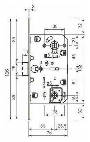 Замок AGB (АГБ) B01102.50.03.567 межкомнатный под фиксатор WC (латунь) MEDIANA EVOLUTION с ответной планкой - фотография № 3