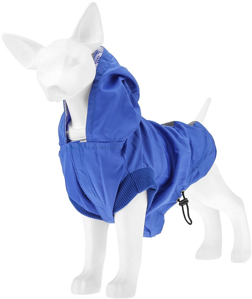 "Пэт тойс (Pet toys)" Одежда для собаки "Плащ" с капюшоном, на липучке, светоотражающая полоска, р-р M, цвет-синий, плащевка - фотография № 4