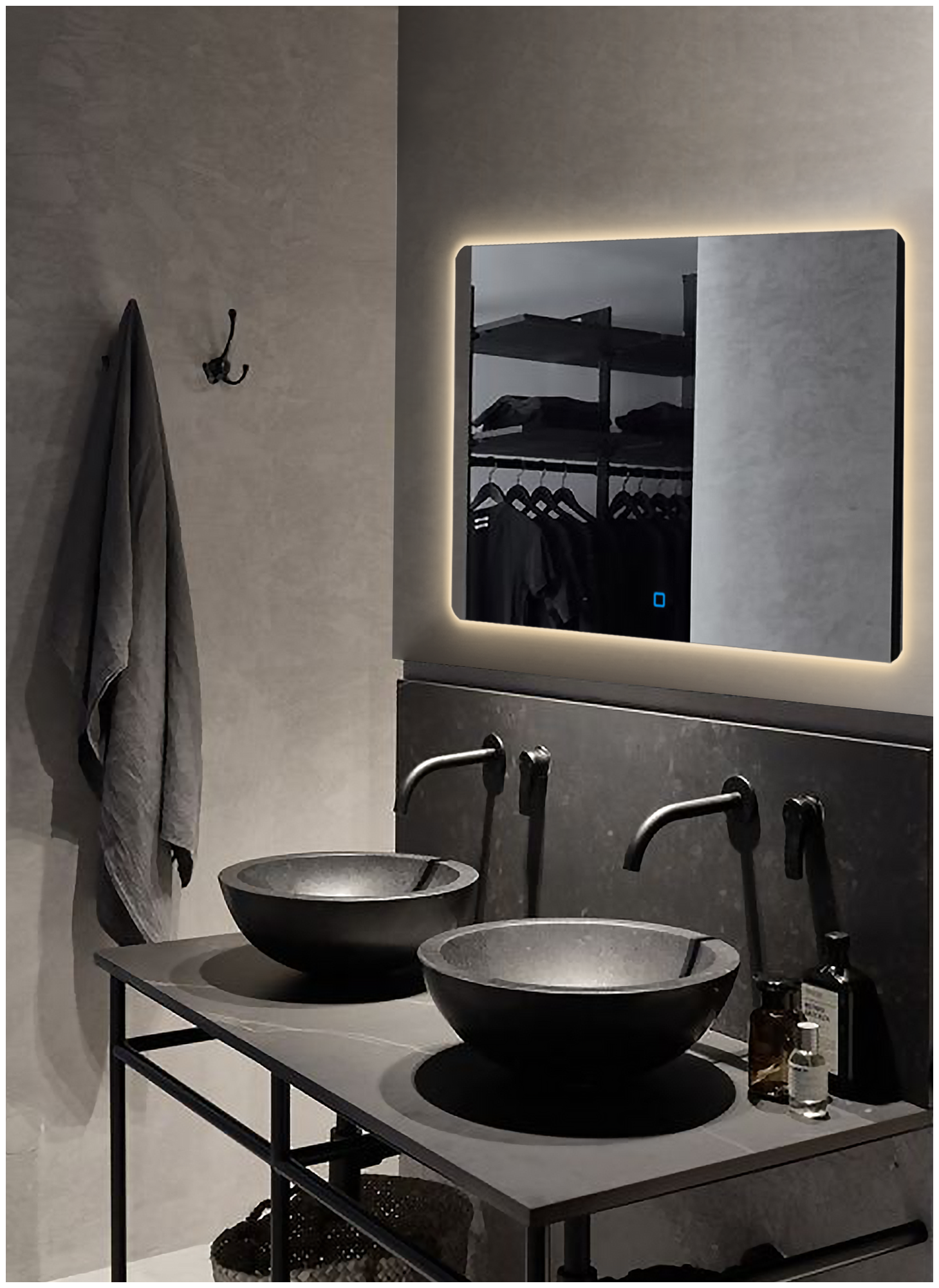 Зеркало для ванной Prisma 80*100 прямоугольное горизонтальное "парящее" с тёплой LED-подсветкой - фотография № 1