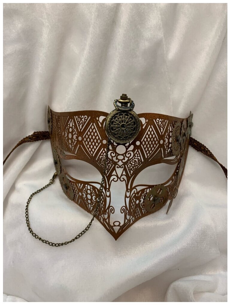 Венецианская маска Steampunk с часами (бронзовая) (9345)