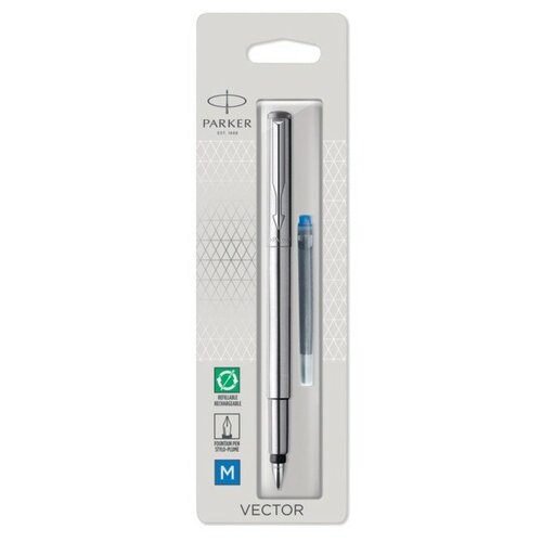 Ручка перьевая Parker Vector Stainless Steel CT, средняя 1.0мм, блистер 1870805 Parker 9372701