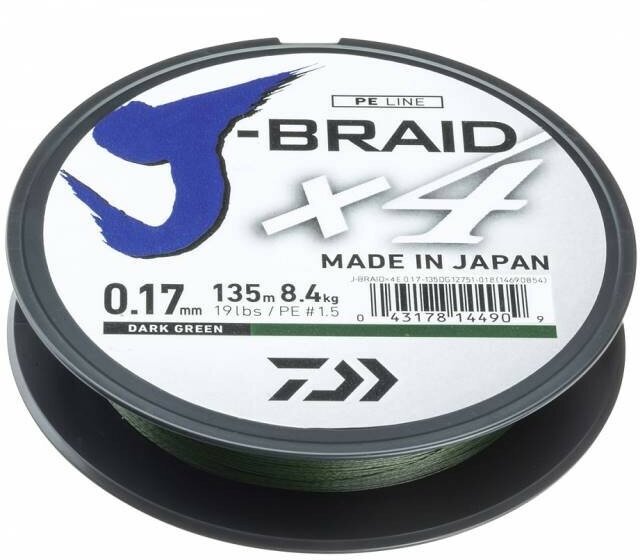 Шнур плетеный DAIWA J-Braid X4 0,17мм 135м зеленая