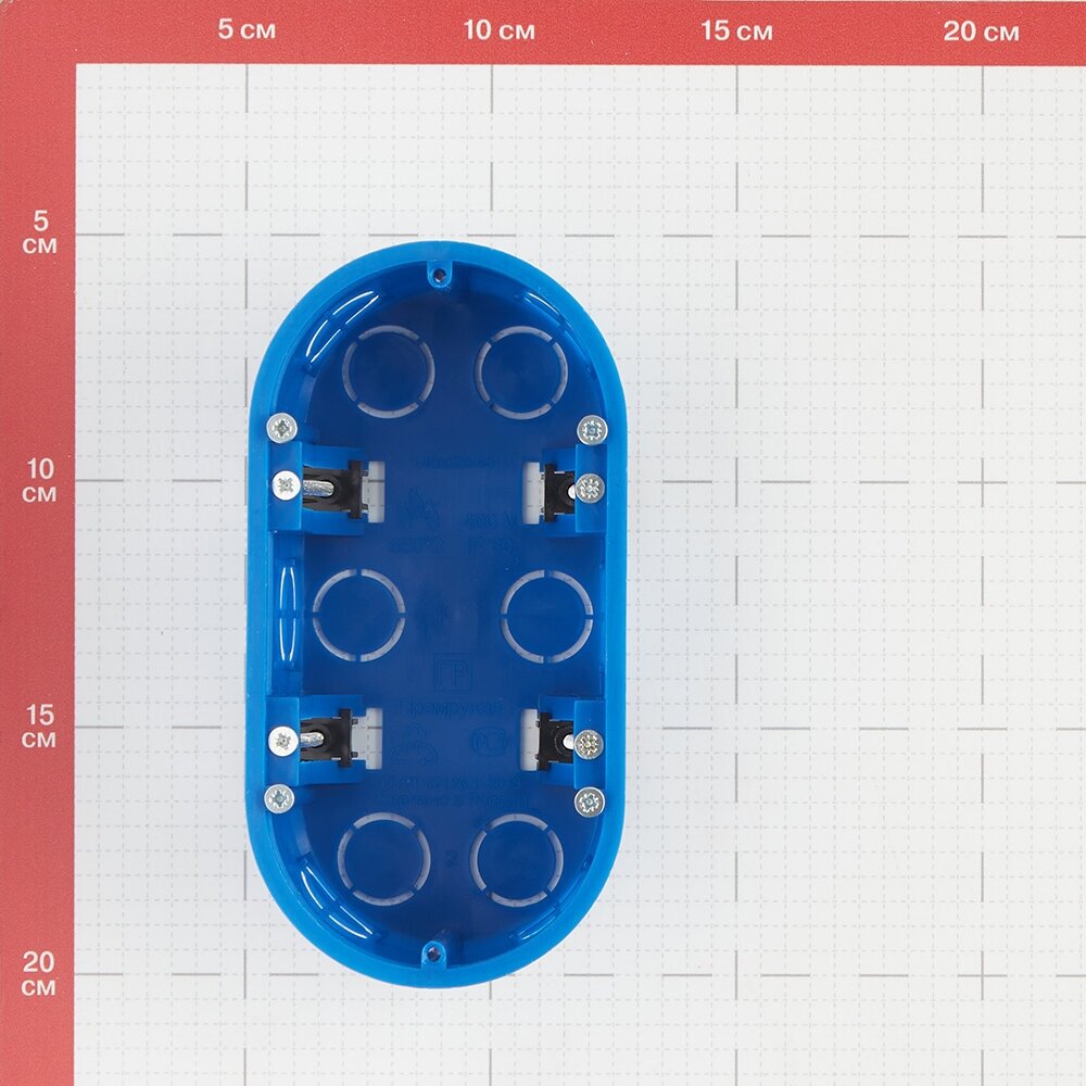 Подрозетник Промрукав (80-0620) для гипсокартона 140х68х45 мм 12 вводов синий IP20 с пластмассовыми лапками с винтами безгалогенный - фотография № 12