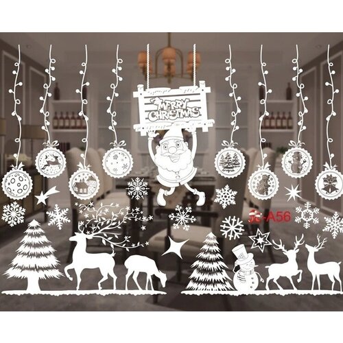 Рождественская наклейка на стену окна Праздничные наклейки Настенное панно новогоднее Рождественское украшение 638₽