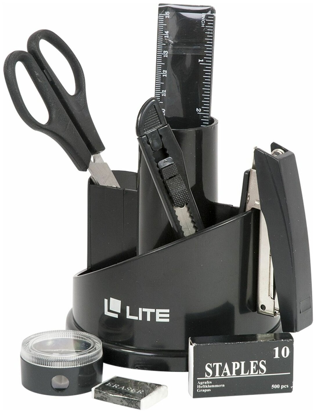 Настольный набор LITE стелла вращающийся, 12 предметов, черный, пластик DOL01-12/Bk