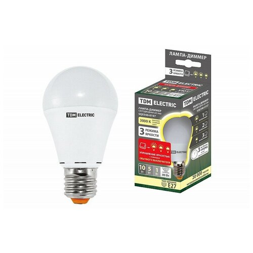 фото Лампа светодиодная а60 - 10 вт-230 в -3000 к–e27 лампа-диммер tdm tdm еlectric