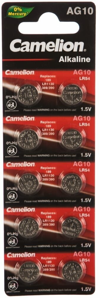 Camelion G10 BL-10 Mercury Free AG10-BP100Hg, 389A/LR1130/189 батарейка для часов 12818