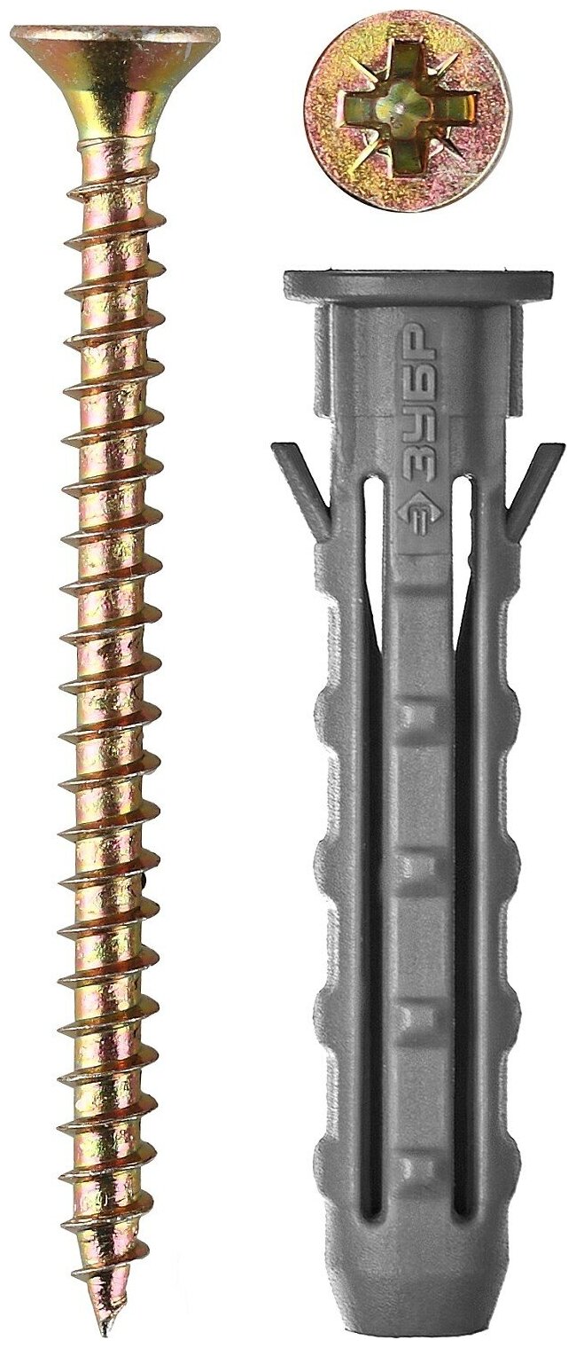 ЗУБР 6х40 / 4.0х50 мм распорный дюбель полипропиленовый с саморезом 10 шт (30661-06-40)