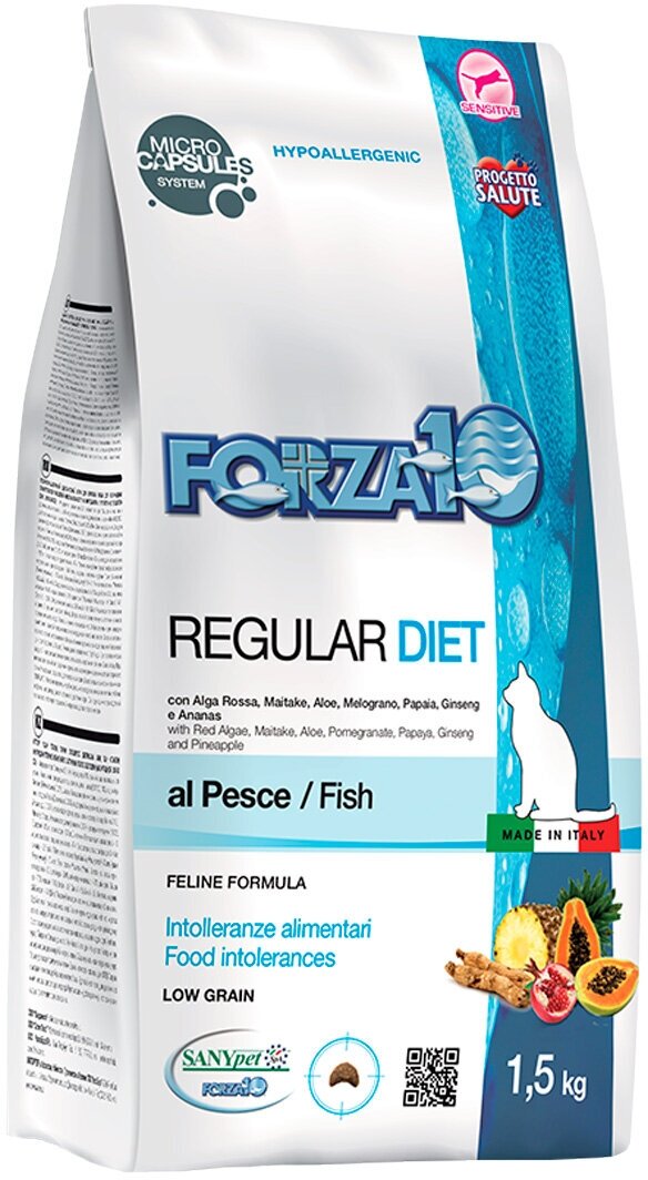 FORZA10 CAT REGULAR DIET для взрослых кошек при аллергии с рыбой (1,5 кг)
