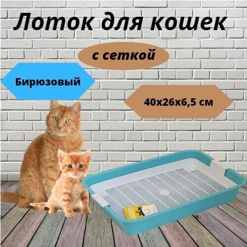 Лоток для кошек с сеткой Моськи-Авоськи, 40х26х6,5 см, цвет бирюзовый