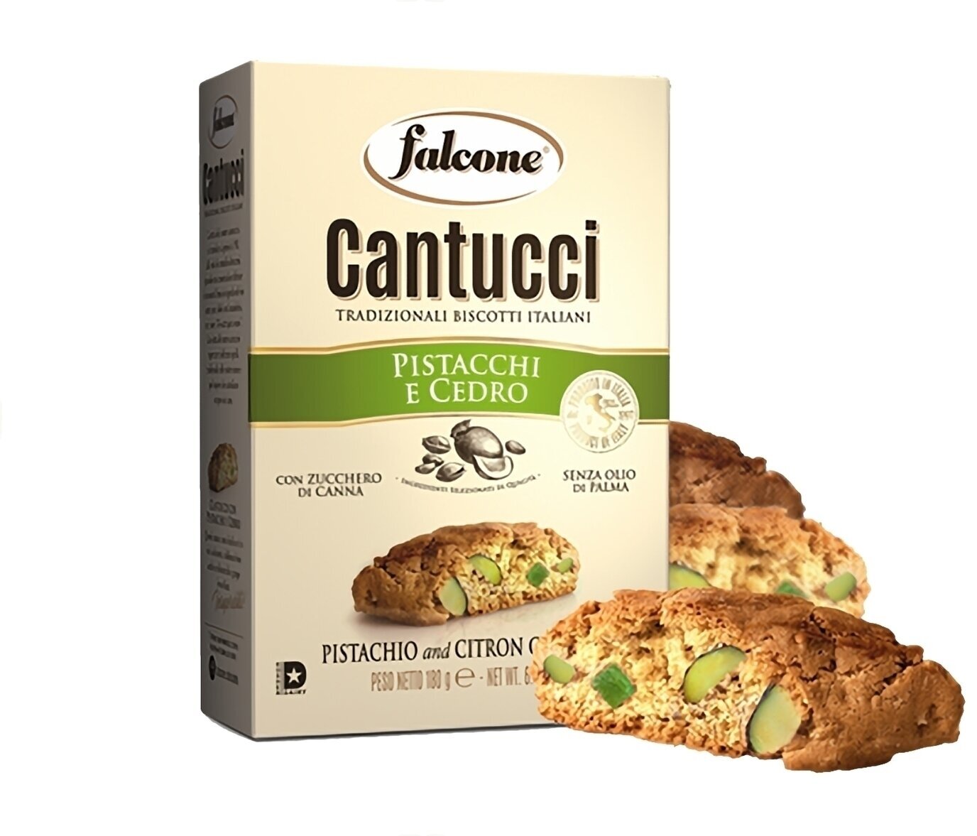 Печенье сахарное Кантуччи (Cantucci) с фисташками и лимонной цедрой, 180 г, Falcone, Италия