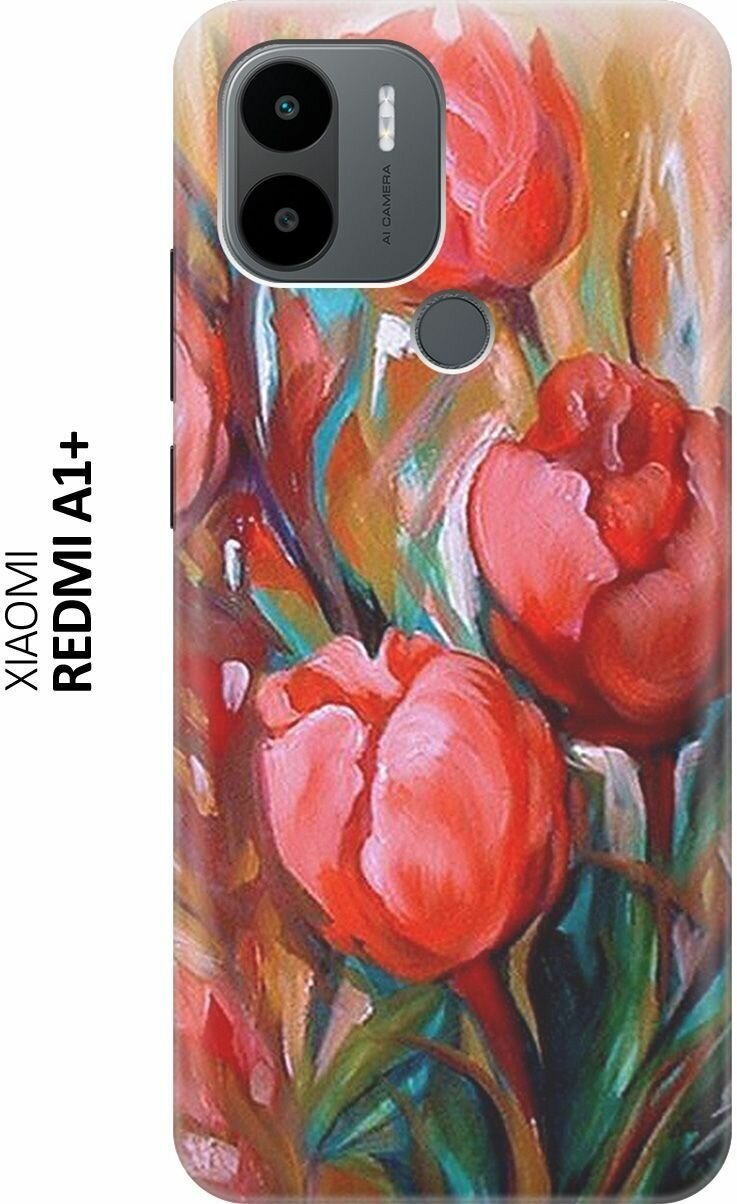 Силиконовый чехол на Xiaomi Redmi A1+, Сяоми Редми А1 Плюс с принтом "Тюльпаны"