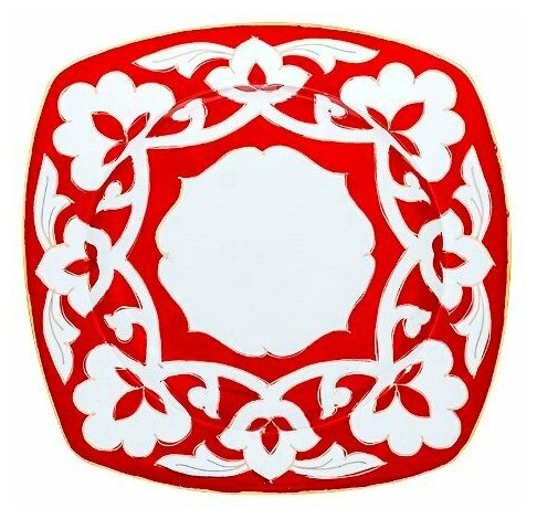 Тарелка квадратная Красная Пахта Turon Porcelain с золотом Ø 21.5 см