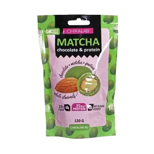 Chikalab Драже миндаль в белом шоколаде с чаем Матча 120 гр.