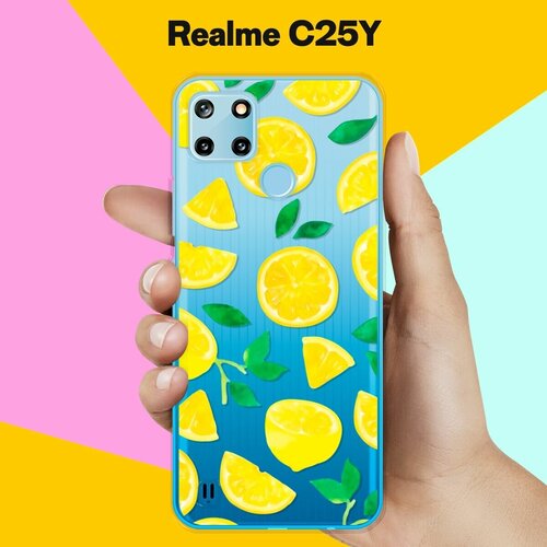 силиконовый чехол на realme c25y синий узор для реалми ц25 ай Силиконовый чехол на realme C25Y Узор из лимонов / для Реалми Ц25 Ай