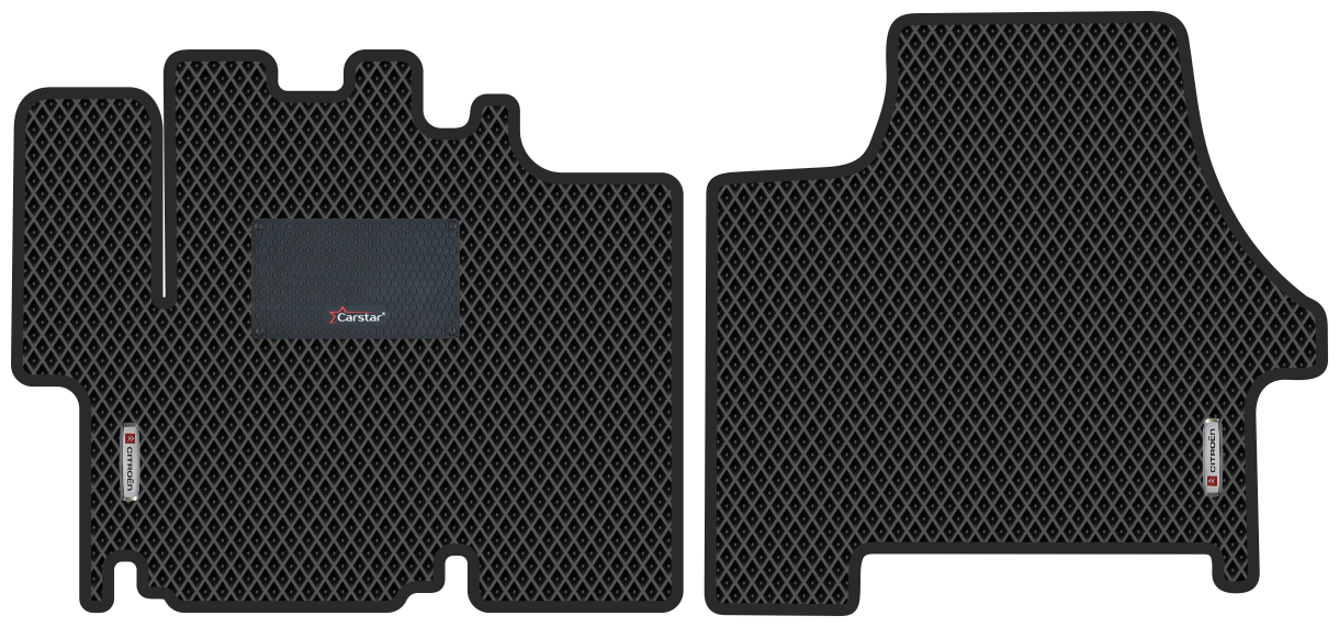 Автомобильные коврики EVA для Citroen Jumper рестайл (2014-н/в) с каучуковым подпятником и 2 эмблемами Citroen чёрные с чёрным кантом ячейка - ромб
