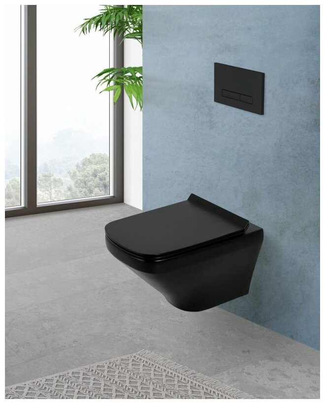 BelBagno Унитаз подвесной безободковый с сиденьем SELA BB3201CHR-MB/BB3201SC-MB