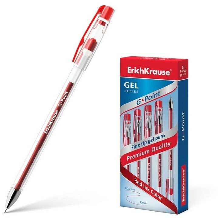 Ручка гелевая Erich Krause G-POINT, 0,38 мм, красный (12 шт. в упаковке)