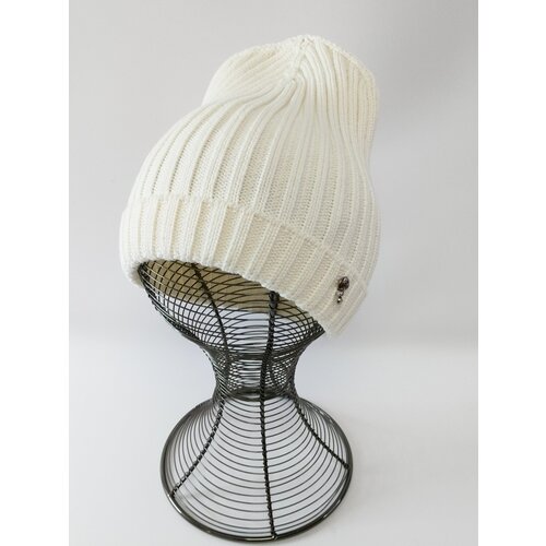 Шапка бини , демисезон/зима, хлопок, вязаная, размер 55-58, белый