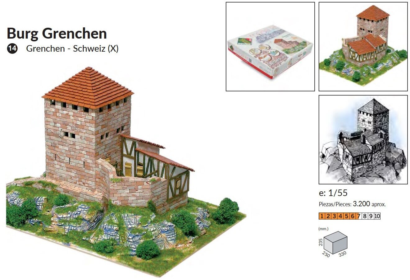 Сборная модель из керамики Aedes Ars (Испания), замок Grenchen, 330х250х235, 3200 деталей, сложность 6/10