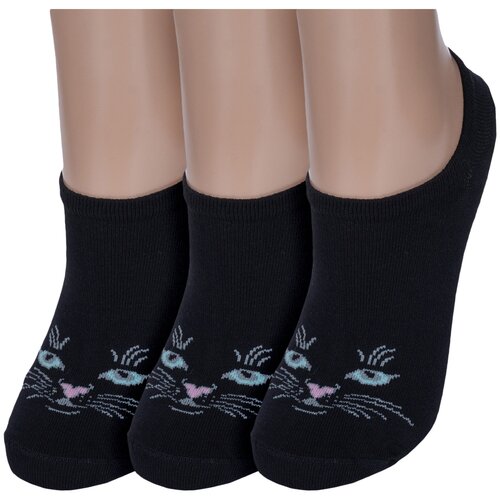 фото Комплект из 3 пар женских ультракоротких носков "красная ветка" черные, размер 23-25