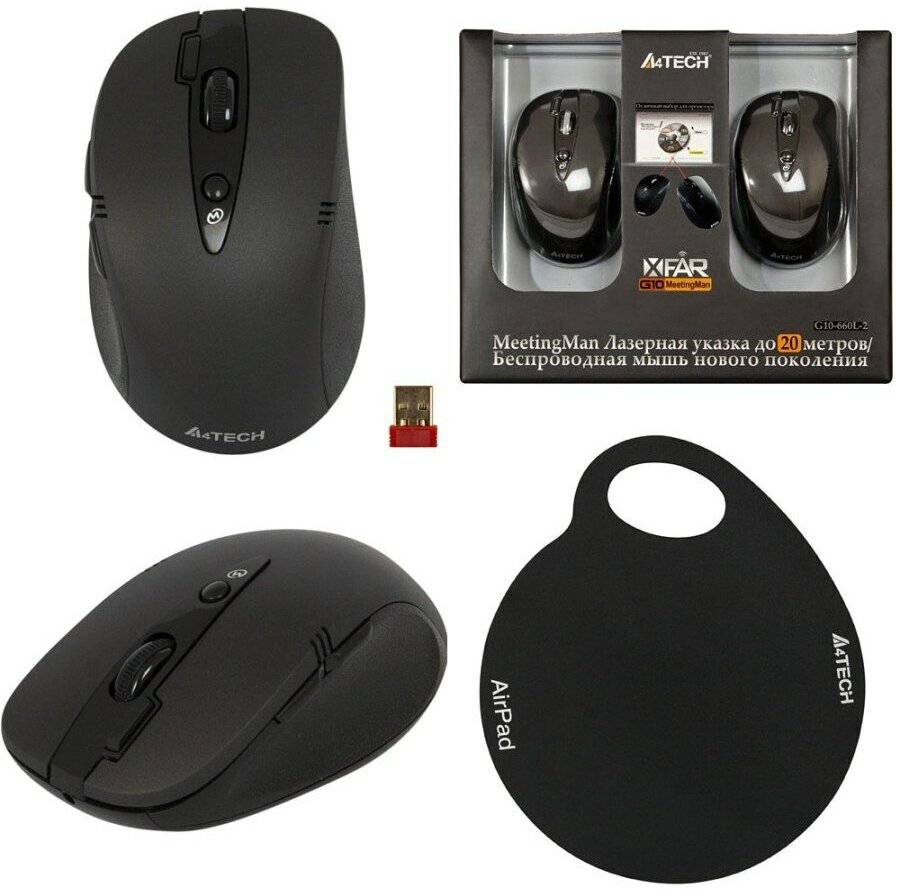 Мышь A4Tech G10-660L, оптическая, радиоканал, USB, (2000dpi), беспроводная, серебристая, для левой руки, 2 шт.