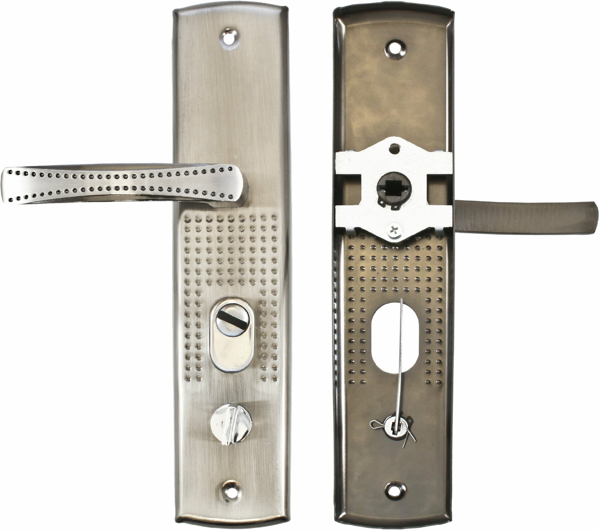 Ручка дверная на планке для китайской металлической двери стандарт РН-СТ222 Y двухсторонняя универсальная, комплект