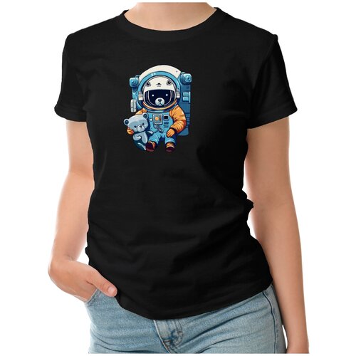Женская футболка «Медвежонок-астронавт» (L, темно-синий)