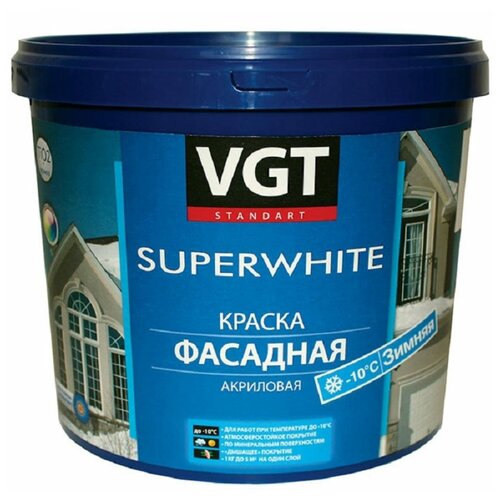 VGT Краска Супербелая ВД АК 1180 фасадная Зимняя 3кг 11605415