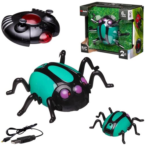 Интерактивные насекомые и пресмыкающиеся. Жук, ползает по стенам, зеленый, ИК управление, с зарядным интерактивные игрушки для девочек и мальчиков насекомое робо жук геркулес на ик управлении зеленый развивающая игрушка