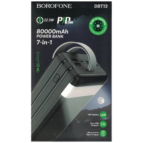 Внешний аккумулятор Borofone 80000 mAh 225W быстрая зарядка PD QC 30 AFC SCP FCP Power Bank 7-in-1 с фонариком 435000₽