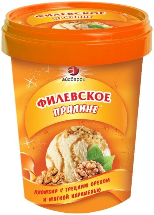 Мороженое Филевское Пломбир Пралине с грецким орехом и мягкой карамелью 550г