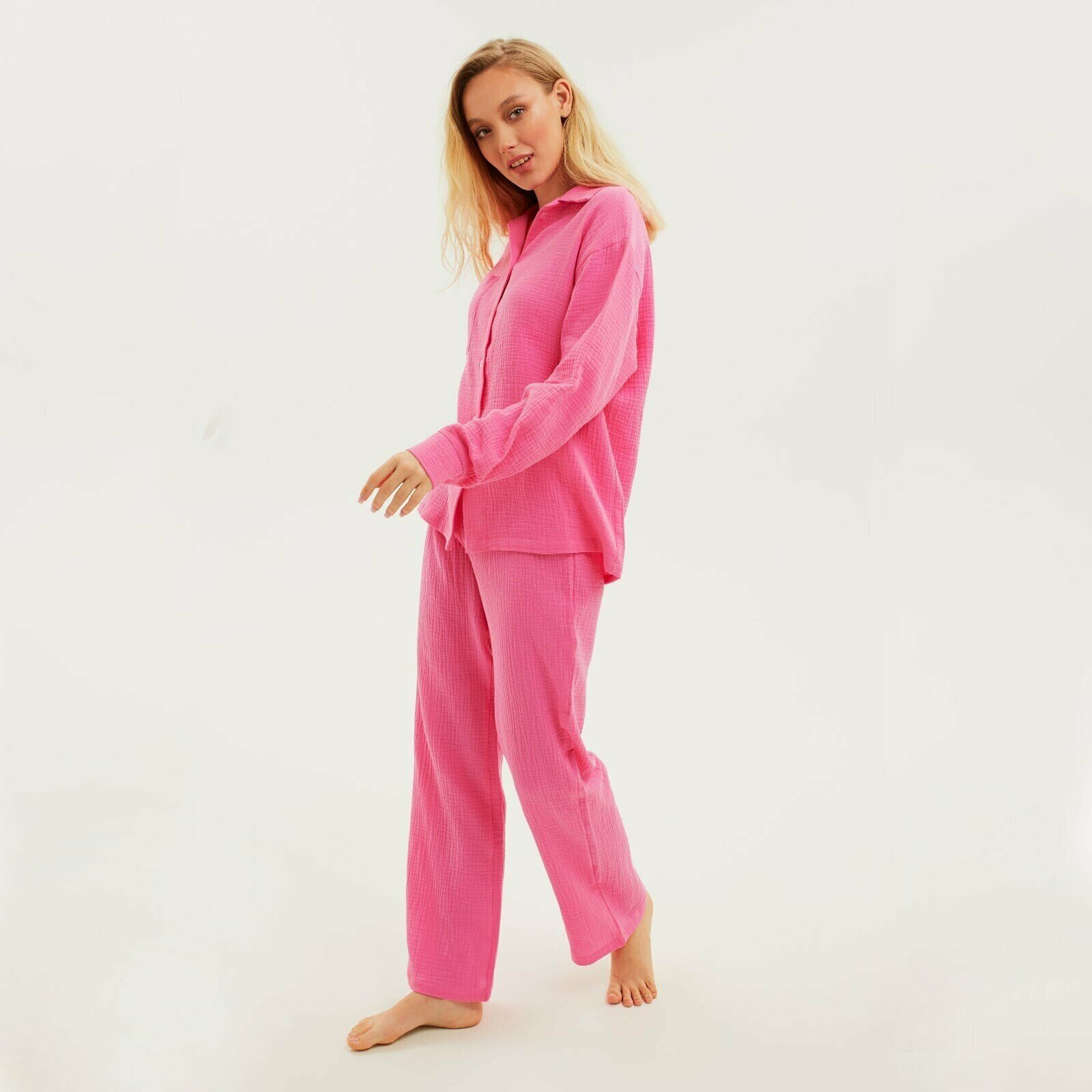 Комплект Kaftan, брюки, рубашка, длинный рукав, размер 40-42, розовый - фотография № 4