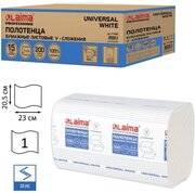 Бумажные полотенца для диспенсеров Лайма (Система H3) Universal white, 200 шт, 1-слойные, белые, комплект 15 пачек, 23x20,5, V-сложение, 111342