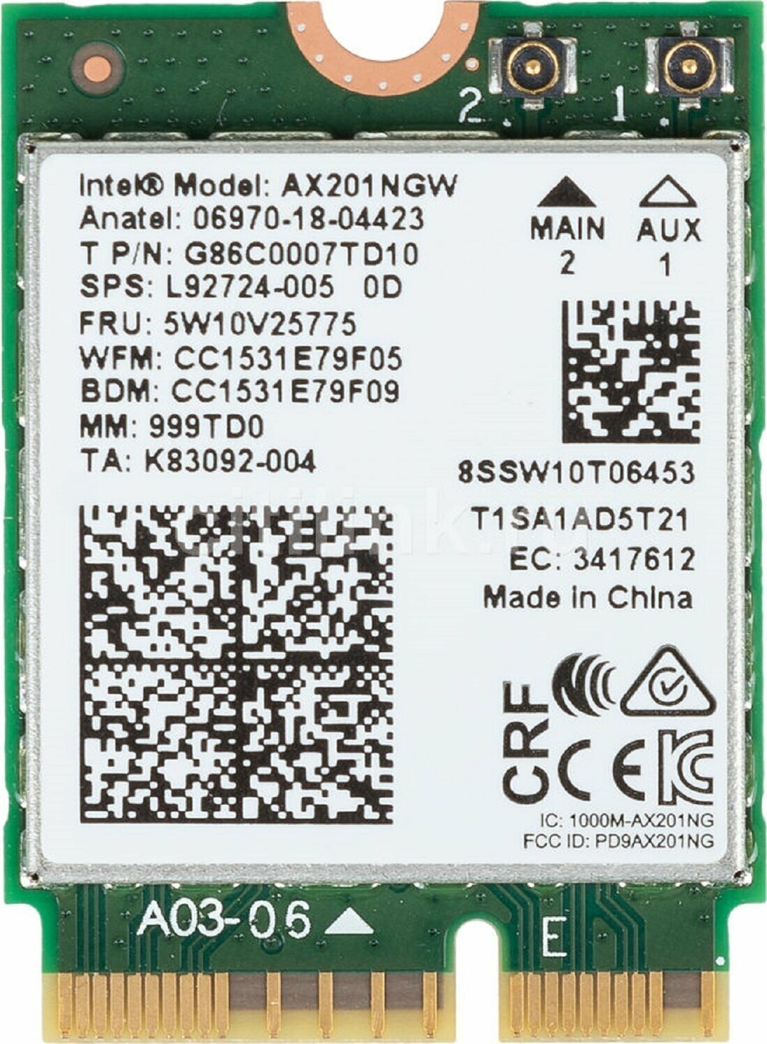 Wi-Fi адаптер Intel Original AX201 (AX201. NGWG. NVW 999TD0)