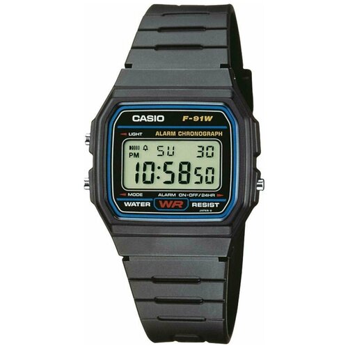 Японские часы наручные мужские электронные Casio Collection F-91W-1YEG с календарем и будильником