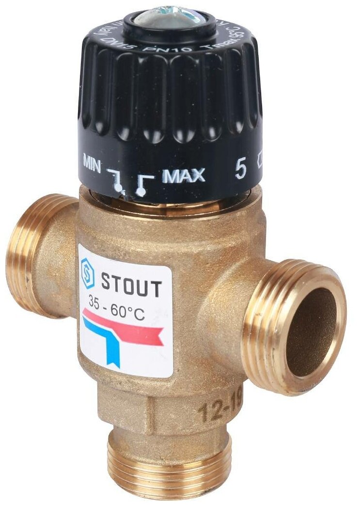 Stout Термостатический смесительный клапан для систем отопления и ГВС 3/4" НР 35-60°С KV 1,6 м3/ч