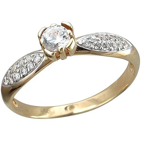кольца эстет кольцо из золота с фианитами Кольцо Эстет, желтое золото, 585 проба, родирование, фианит, размер 16, золотой