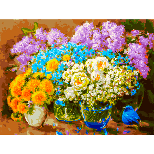 Картина по номерам Белоснежка Весенние цветы / Раскраска / Холст на подрамнике 30х40 см. / Натюрморт